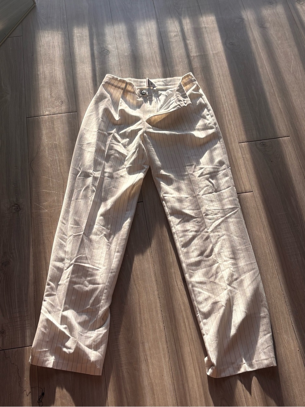 Princess Polly Cream Pinstripe Trousers